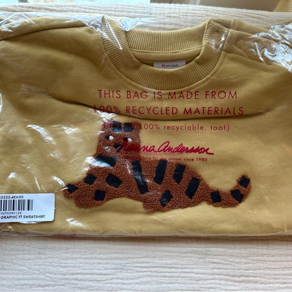 Hanna Andersson 3T Mustard Sweatshirt with Tiger Appliqué - Picture 3 of 3